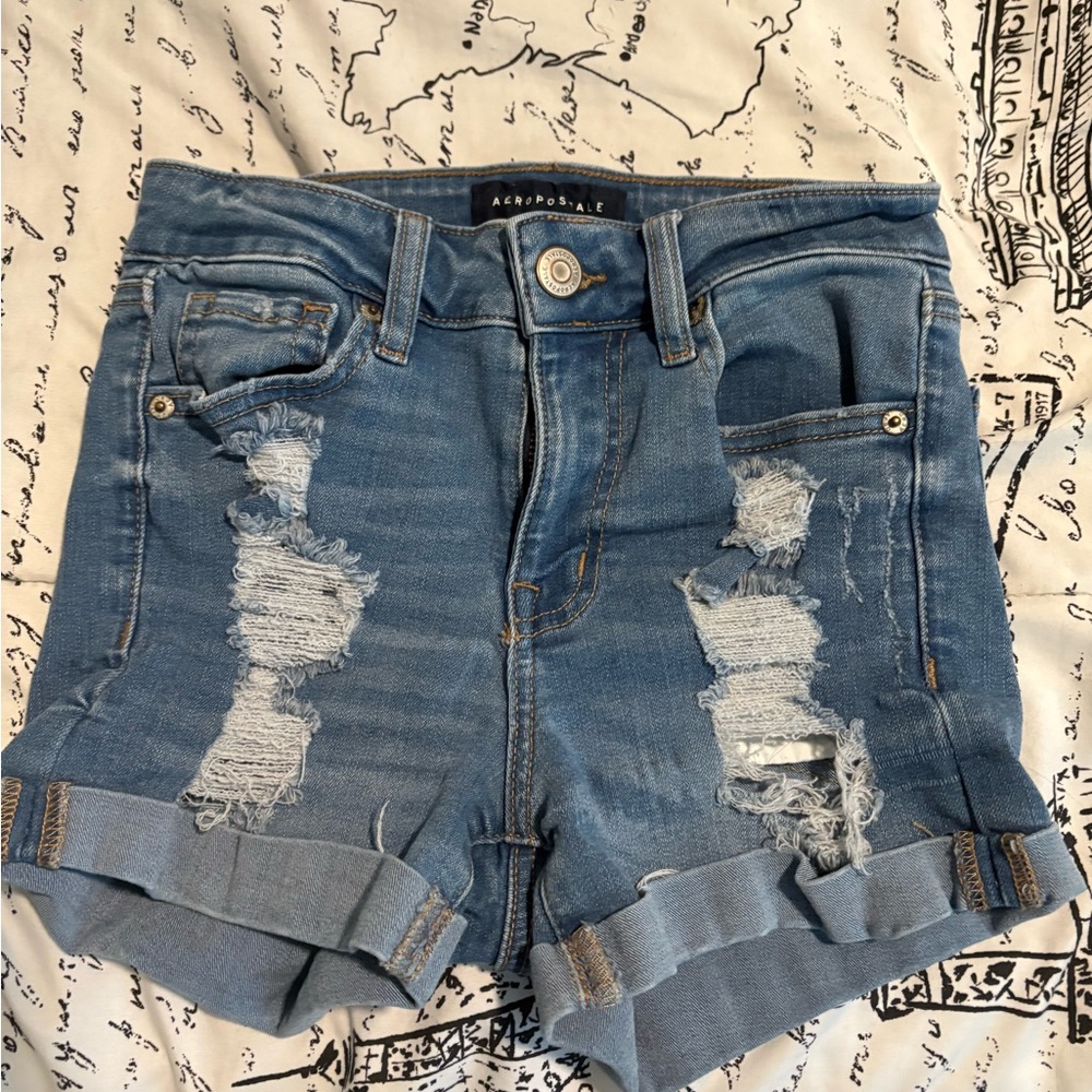 Aeropostale Blue Jean Shorts High-Waisted Distressed